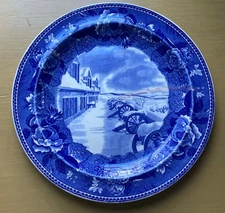 Antique Blue Staffordshire Plate: Lake Champlain Fort Ticonderoga NY