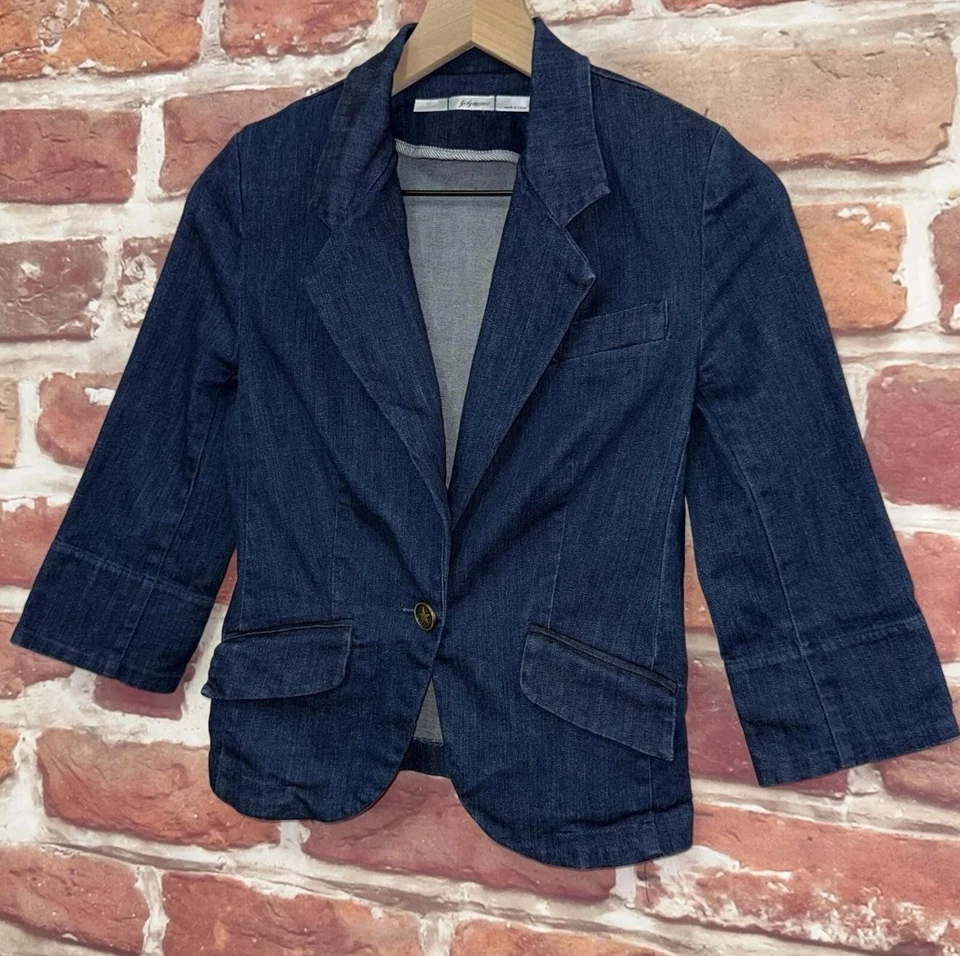 Jaqueta Gibson Feminina XS Azul Chambray Denim Botão Estrela Blazer Casual - Imagem 3 de 4