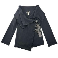 Marni Joy Wool Wrap Jacket Black Ruffle Collar Leather Buckle Cardigan - S