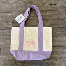 Trader Joe’s Mini Canvas Tote Bag Pastel PURPLE Reusable Limited Edition NWT