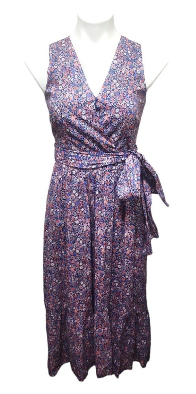 J.Crew Sleeveless Faux-Wrap Dress In Liberty® Kayoko Deep Blue Floral Size 0