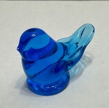 Vintage Leo Ward Glass Blue Bird of Happiness Signed Figurine 1993