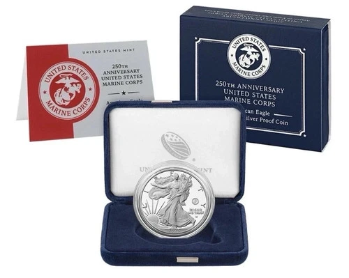 2025 American Silver Eagle Proof Marine Corps 250th Anniversary Box & COA #