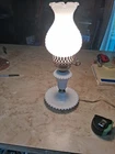Vintage White Milk Glass Table Lamp Hobnail Ruffle Scalloped H 15" Works Great