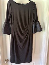 Lauren Ralph Lauren Black Long-Sleeve Sheath Dress with Textured Bell Sleeves