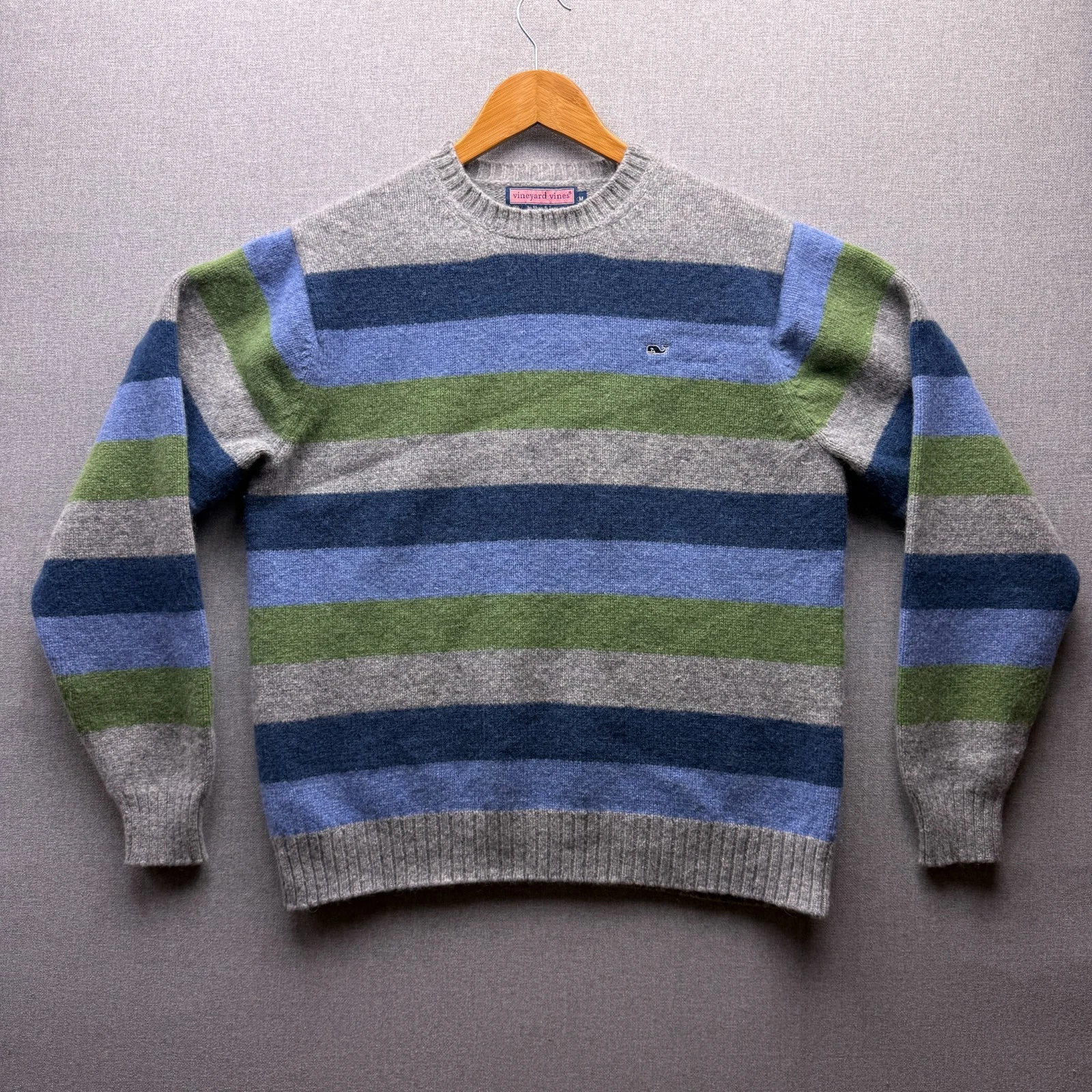 Vineyard Vines Striped Wool Sweater Mens M Pullover Gray Blue Green Crewneck