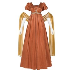Orange Regency Dress 1800s Victorian Dress Empire Waist Gown w/ Gloves Woman's S