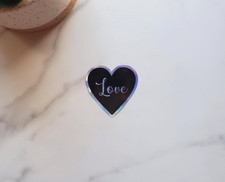 Heart With Love Text Holographic Vinyl Sticker  2" x 2" Sticker, Die Cut