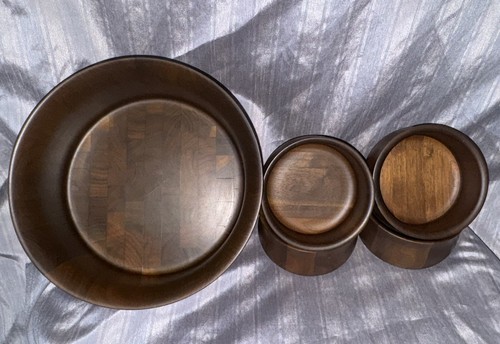 Vtg Diversified Industries Division Solid American Walnut Salad Bowl Set 5 Bowls - Picture 2 of 5