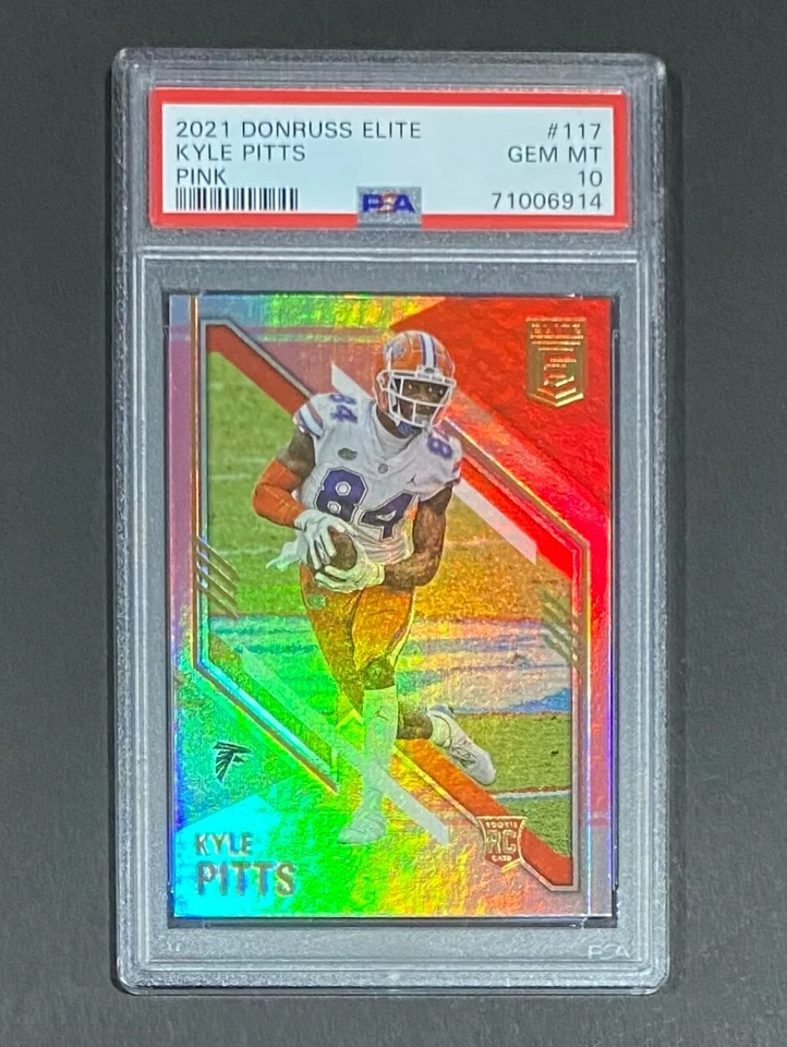 2021 DONRUSS ELITE KYLE PITTS ROOKIE CARD PINK PARALLEL SP #117 RC PSA 10 POP 1 - Image 3 of 4