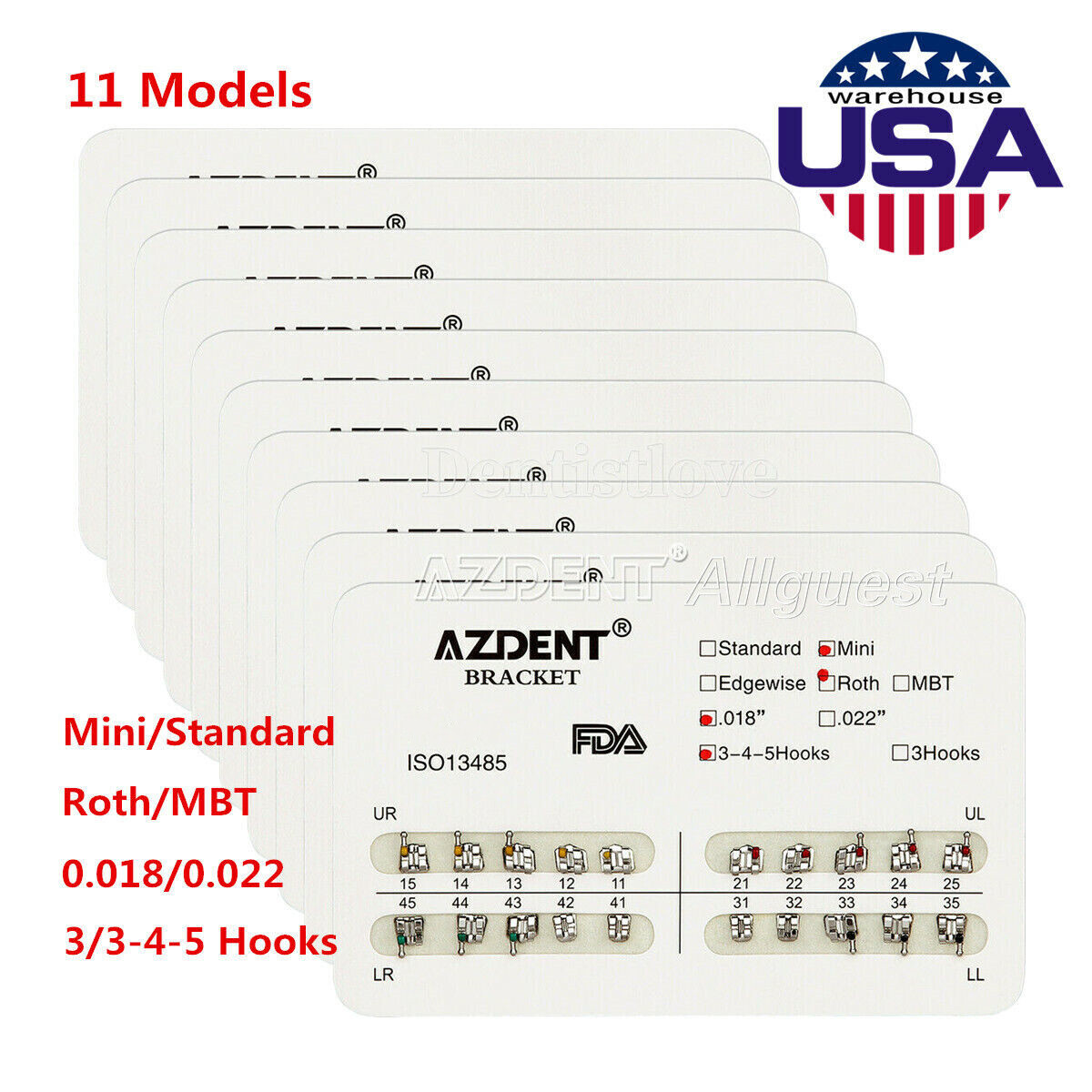 Staffe Rosse Filo .018 .022 Staffe Ortodontiche Mini Standard Rosse MBT 0.18x0.22 - Set Da 20 Pezzi Per Ortodonzia Boutons De Manchette