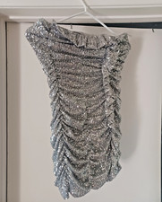 ZARA Silver Sequin All Over Underwire Mini Dress Strapless Small