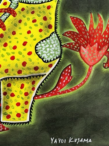 Yayoi Kusama (Handmade) Drawing On old Paper Signed & Stamped Mixed Media - Picture 2 of 4