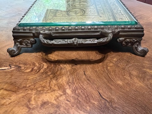 SALE Stunning Antique Ornate Gilt Bronze Footed Tray with Glass Top - Picture 10 of 13