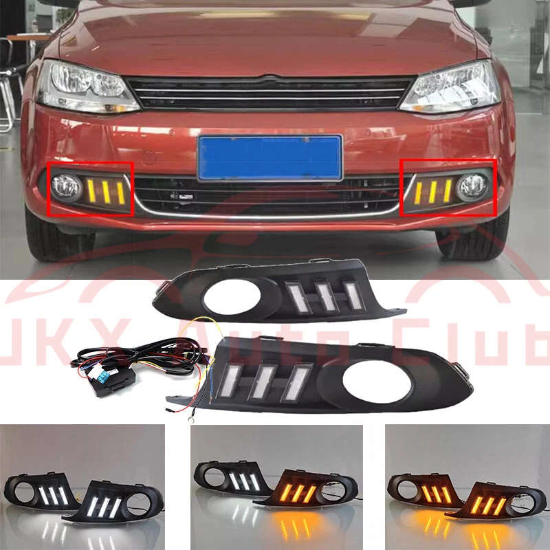 2PCS Front LED Fog Lamps Dynamic Signal Lights x For Volkswagen Jetta 2011-2014