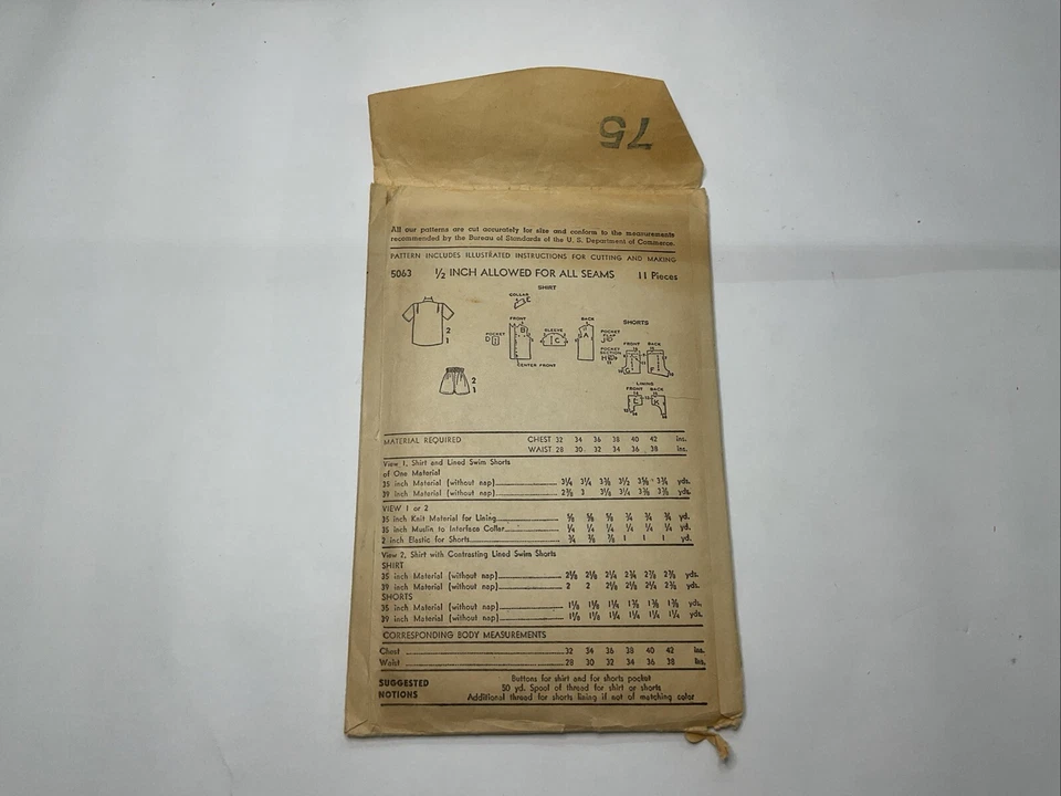 Advance Pattern 1940s Mens Shirt And Swim Shorts Chest 38 Waist 34 AP8 - Image 2 of 4