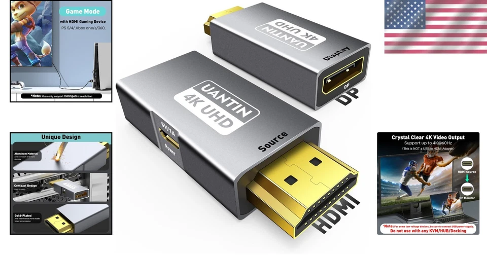HDMI to DisplayPort Converter - 4K 60Hz, Plug and Play for Gaming and More - Image 2 of 4