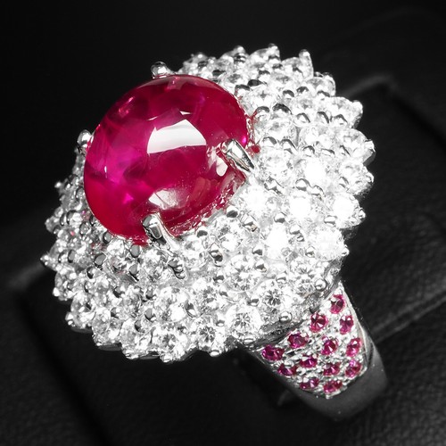 Classically Pigeon Blood Ruby Cabochon 4.80Ct 925 Sterling Silver Handmade Rings - Picture 4 of 9