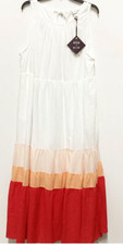 NEW Ava & Viv White Orange Red Color Block Tiered Maxi Dress X