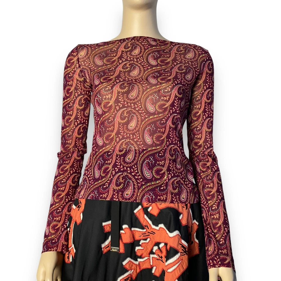 Camiseta manga larga rara Just Cavalli Vintage 2001 Y2K malla cachemira talla L-M Foto 2 de 4