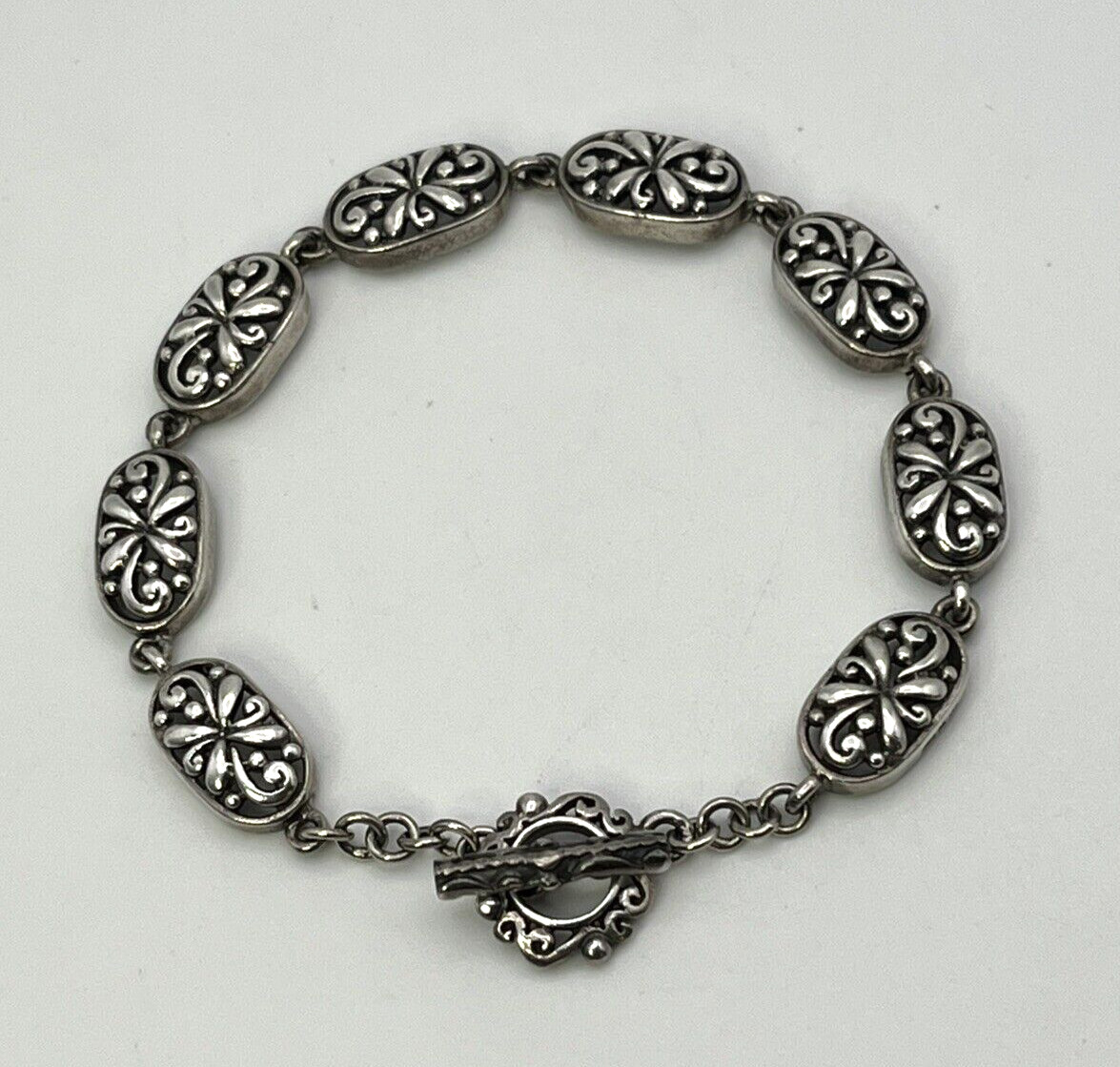 Solid Sterling Silver 925 FLOWER OVAL PANEL LINK … - image 2