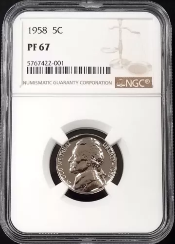1958 Proof Jefferson Nickel graded PF 67 by NGC! 
