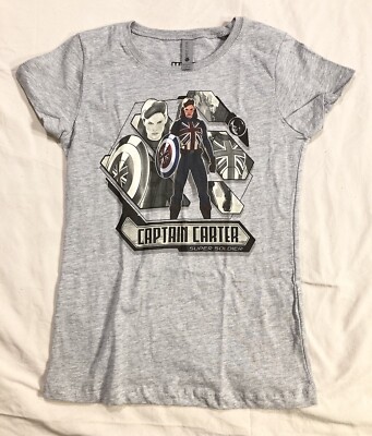 Marvel Comics  Captain Carter Graphic Print On Gray Girls LARGE 10/12 T-Shirt