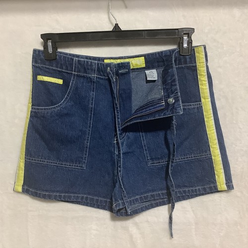 VTG 90s No Excuses Denim Shorts Tuxedo Stripe High Waist Mom Tie &Button Sz 9/10 - Picture 5 of 10