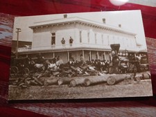 a Vintage Postcard Old Railroad Photo Depot Cheyene Wyoming Stage Coach Train