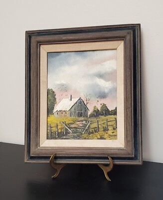 #ad Vintage Rural Landscape With Barn Oil Painting On Canvas SIGNED Licoram 12×14quot; $33.60