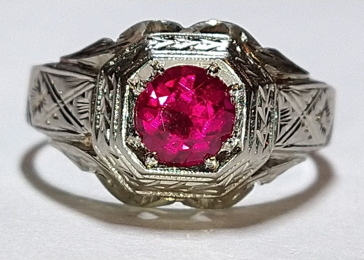 Solid 17k white gold lab-created ruby ring 7.12 g… - image 1