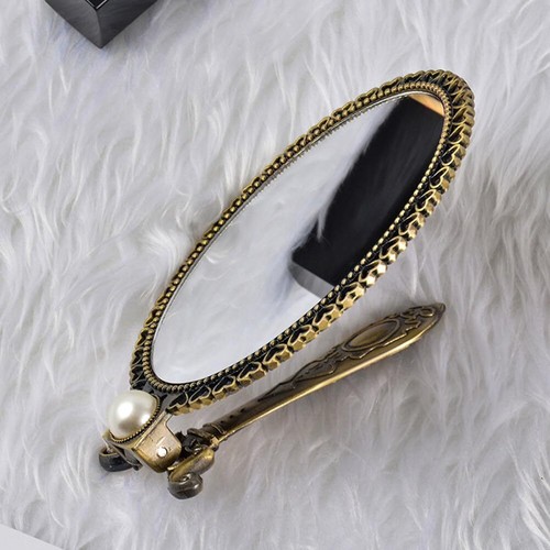1pc Handheld Vanity Mirror - Antique Metal Hand Mirror Brass Mirror Luxury Me... - Picture 6 of 9