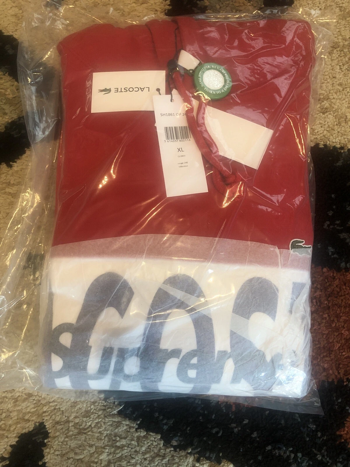 Sweat à capuche Supreme Lacoste rouge taille XL