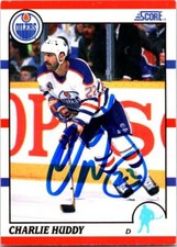 Charlie Huddy autographed Hockey Card (Edmonton Oilers, SC) 1990 Score #199