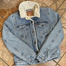 Levis Kids Unisex Sherpa Lined Denim Jacket Size Small Youth Womens, EUC