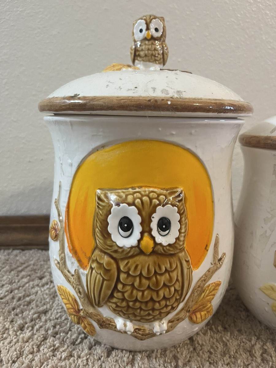 1960's ホーローキャニスター3個セット Nasco ナスコスターファイア Vintage - HTF Sears Roebuck & Co Ceramic Owl Canister Set