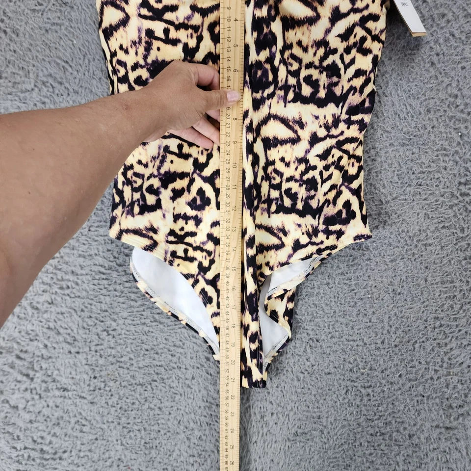 Traje de baño Rachel Roy para mujer pequeño marrón crema estampado de leopardo de una pieza *NUEVO CON ETIQUETAS* Foto 4 de 4