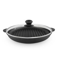 Ø28Cm Grillpfanne Gusseisen BräTer Glasdeckel Schmortopf Zwei Griffe Grill