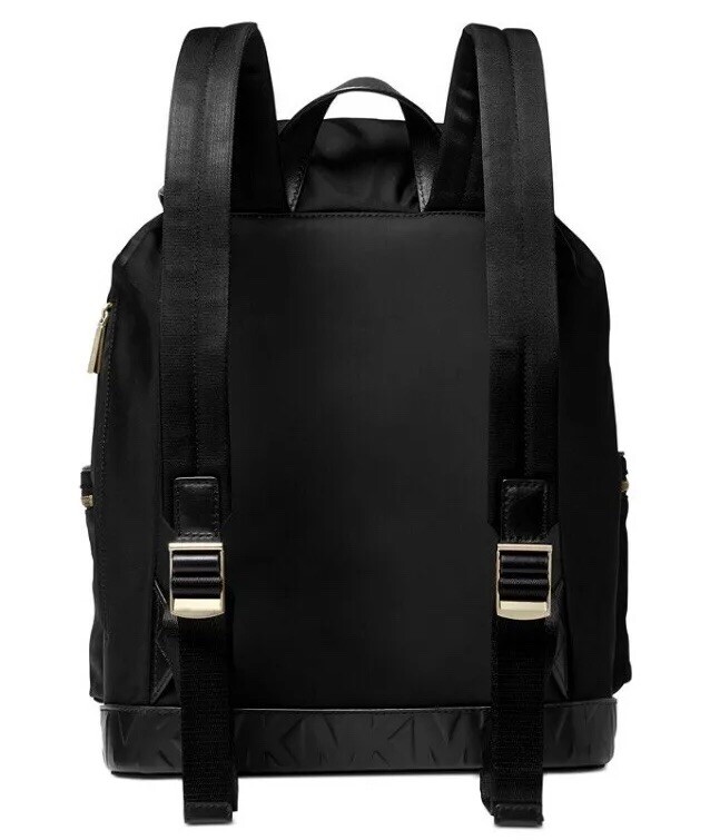 ❤️Michael Kors Perry Large Flap Black/Gold Backpack | eBay display picture 2
