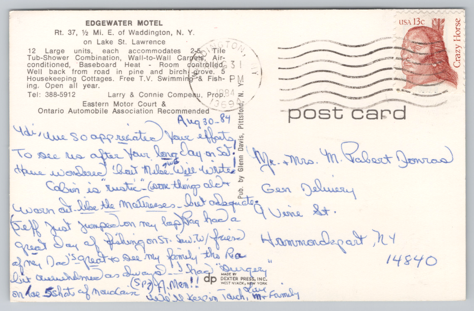 Edgewater Motel, Waddington NY, RiverviewWaddington Lake St. Lawrence