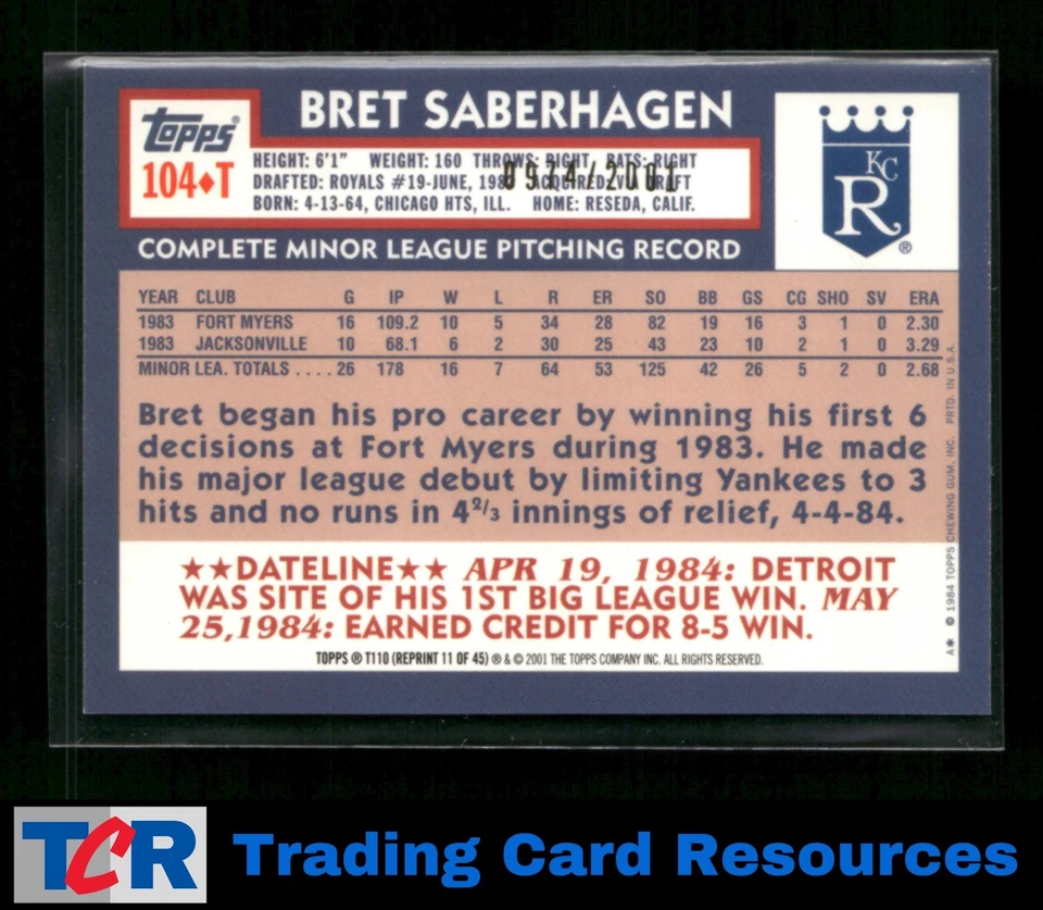 2001 Topps Traded & Rookies #T110 Bret Saberhagen Gold #/2001 - Image 2 of 2