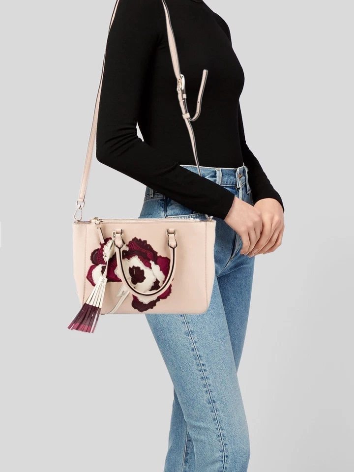 Bolso de Mano Tory Burch Robinson Bordado Floral Rosa Cuero Saffiano 30 Foto 2 de 4