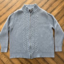 LANDS END Women’s Size XL 100%Cotton Cable Knit Ribbed Full Zip Cardigan Sweater