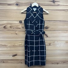 Vtg Talbots Dress 2 Black White Belted Double Breasted Linen Blend Jackie O B173