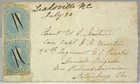 1860s CONFEDERATE CIVIL WAR COVER WITH TWO BLUE 5 CENT JEFF DAVIS STAMPS CSA #4