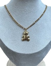 14K Gold Layered 45cm Figaro Chain Necklace & Cute Teddy Bear Pendant 14ct Kids