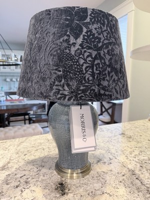 William Morris & Co Table Lamp Blue w/ Blue Velvet Shade