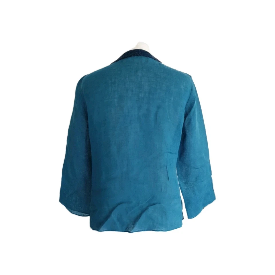 Top Joseph para mujer azul bordado con cuentas cuello en V 100 % lino. UK 8, EU 36. Foto 2 de 4