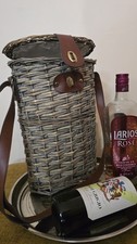 2 Bottle Wicker Wine Picnic Carrier Basket with Faux Leather Strap Wine Tote