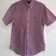 Ralph Lauren Koszula zapinana na guziki Męska Rozmiar średni Krótki rękaw Czerwony/Niebieski Gingham 